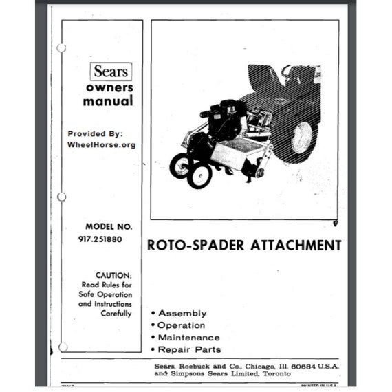 Sears Tractor Point HP Roto Spader Tiller Owner Parts Manual