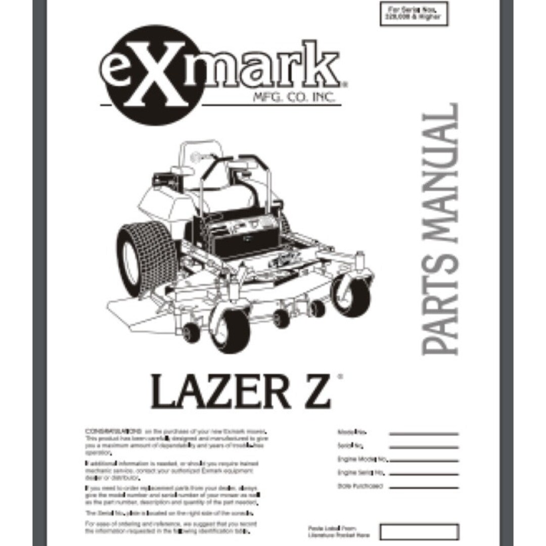 Exmark Lazer Z Mower Parts Manual 44 PAGES 's 320000 Etsy