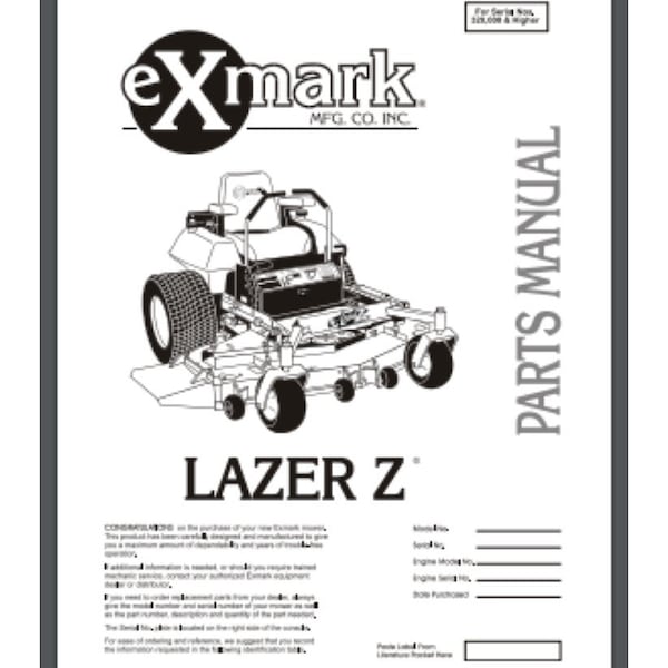 Exmark Lazer Z  Mower Parts Manual 44 PAGES #'s 320,000 higher 2001