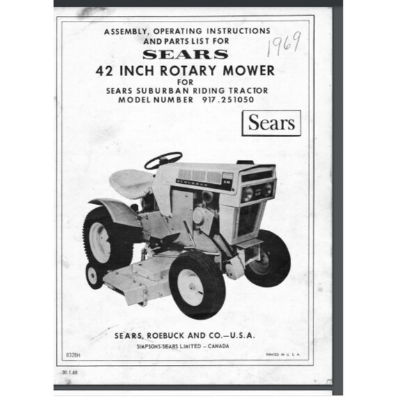 Sears SS Lawn Tractor Suburban 42 inch Mower Owner Parts Manual 917.251050