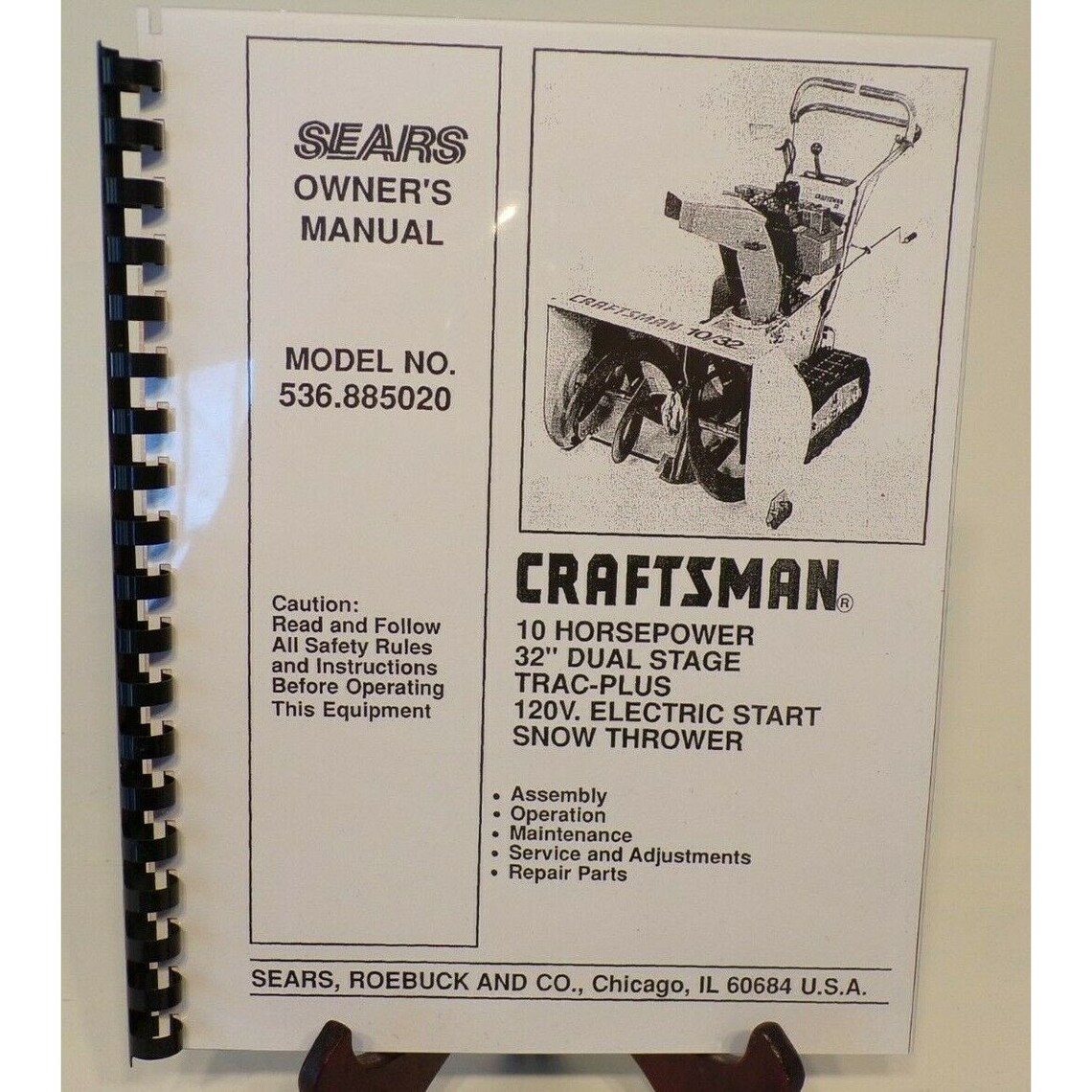 Craftsman Snowblower Snow Thrower 536.885020 OWNER Service Manual 10 H ...