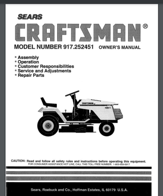 Sears Craftsman 917.252451 LAWN TRACTOR Owner Parts Manual 29 Pages Etsy Canada