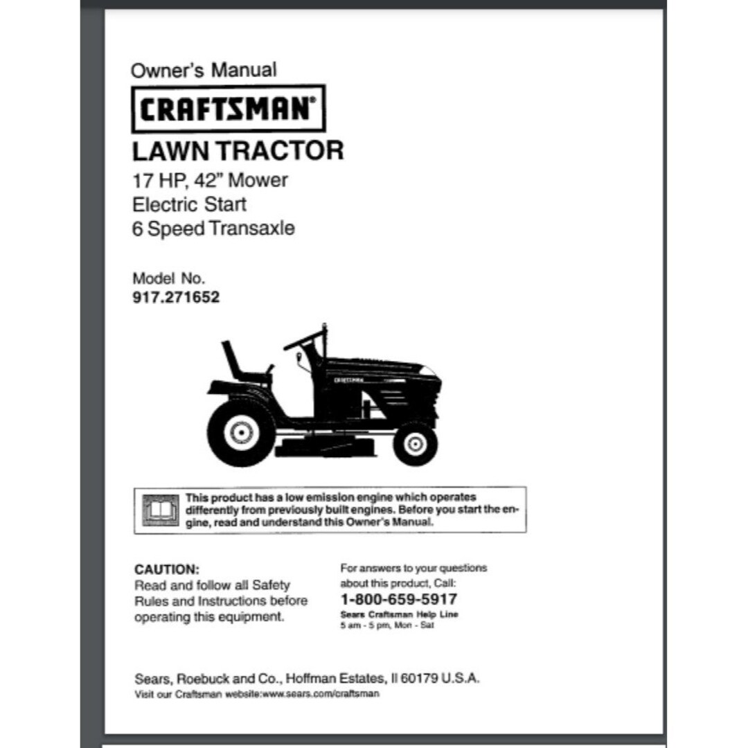 Craftsman 917.271652 User Manual LAWN TRACTOR Manual 56 Pages Year 2002 ...