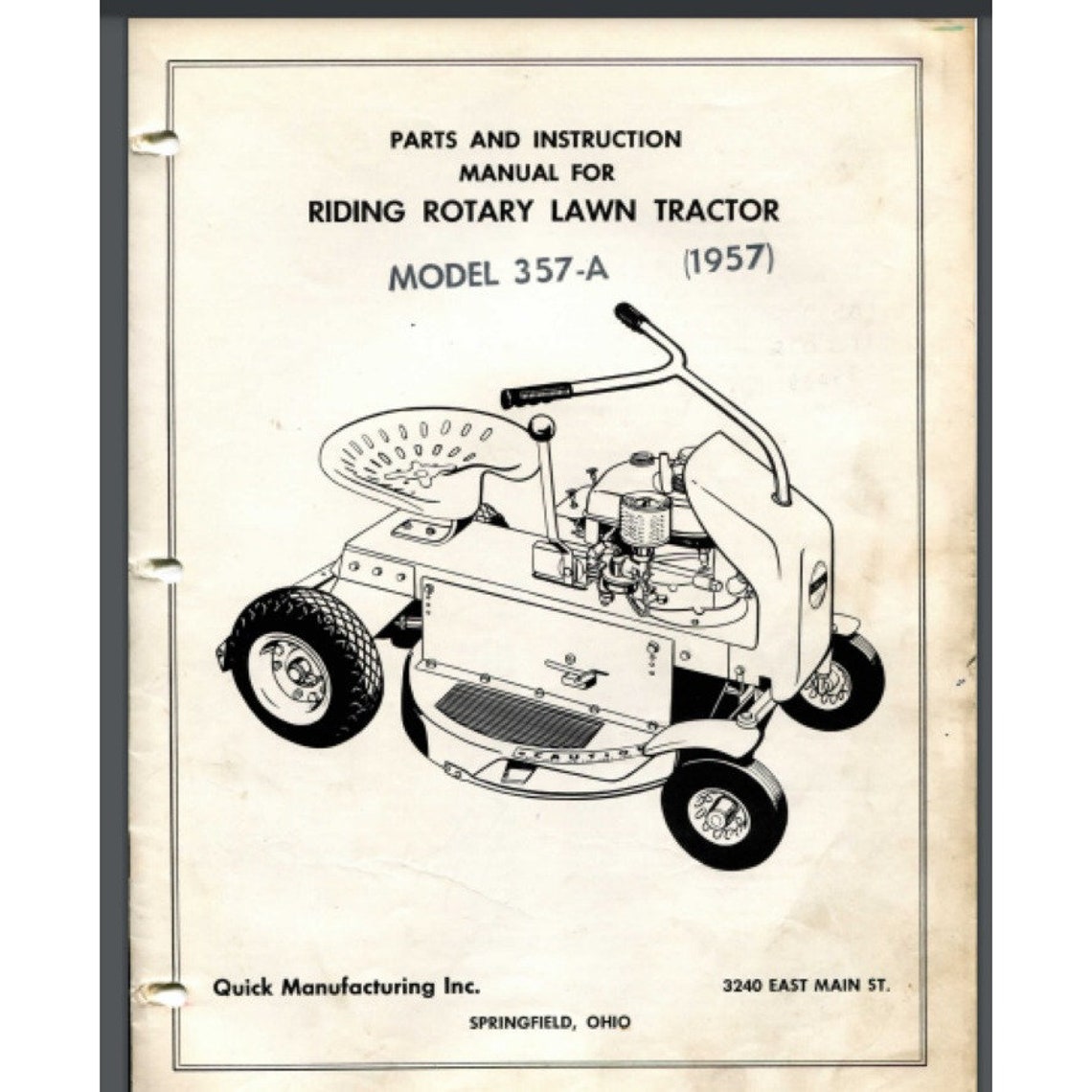 Springfield Wizard Tractor 1957 Model 357-A Springfield Tractor Manual 12 Pages Comb Bound Gloss ...