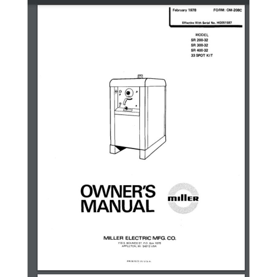 Miller Welder Model SR 20032 , 40032 GC Owner PARTS Manual Book 42