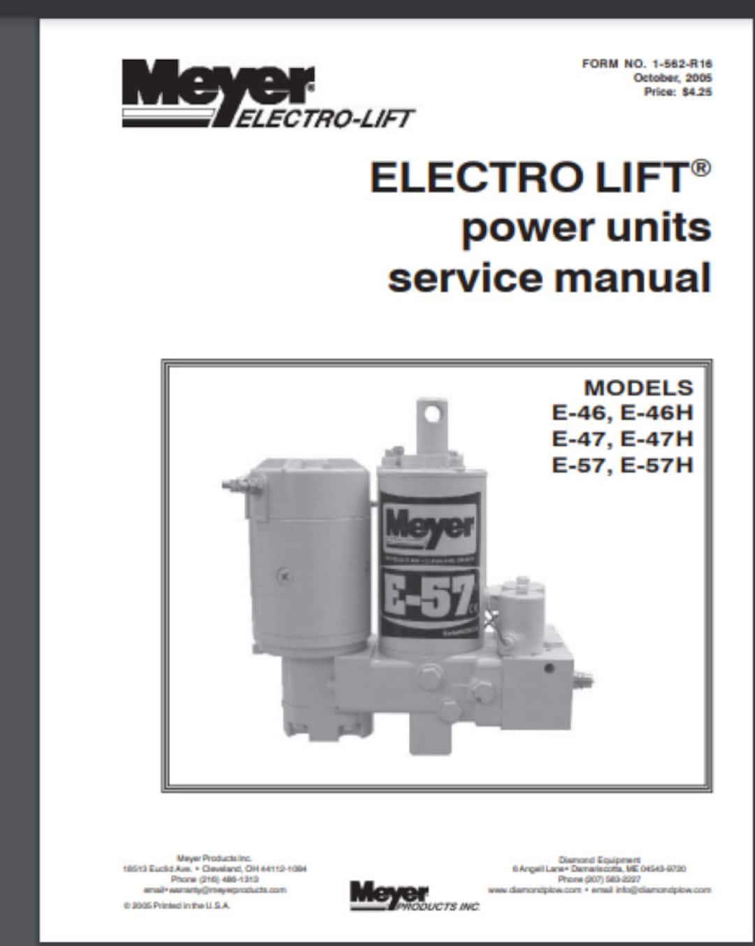 Meyer Snow Plow Pump Service Manual E47 E57 E46 & H Models 56 Pg. Comb