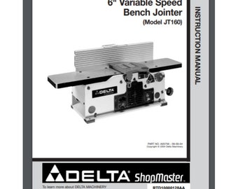 Delta JT160 6" Variable Speed Bench Jointer Instruction Manual 21 pages bound