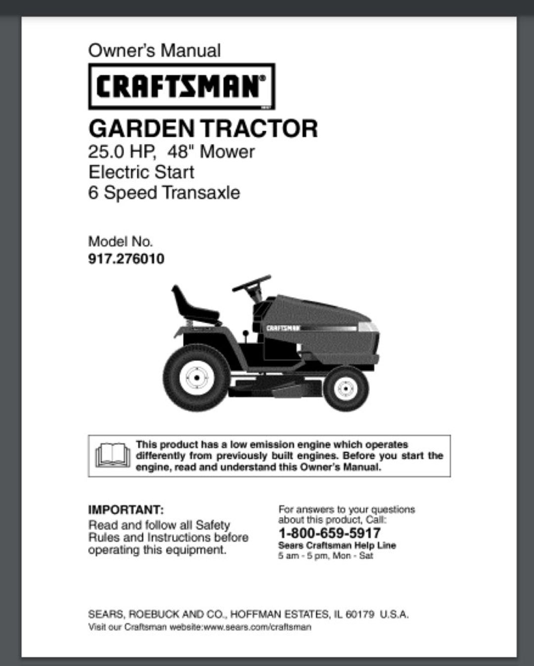 Craftsman gt 5000 parts manual deals