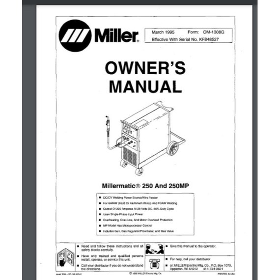 Miller Millermatic 250 & 250MP Welding Operations and Parts - Etsy Denmark