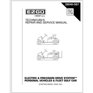 2001 EZGO E Z GO Golf Cart Technicians Service, podręcznik części 228 stron