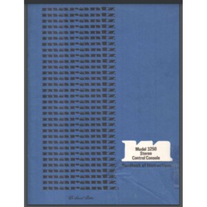 以下が含まれることがあります： 左側に暗い長方形のパターンがある青いハンドブック。「Model 3250 Stereo Control Console Handbook of Instructions」というテキストが表紙にあります。表紙の下部には「A Sound Letter」と書かれています。