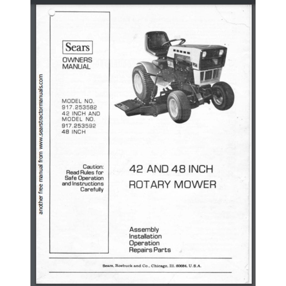 Sears Garden Tractor 42 48 Mower Implement 592 Owner Parts  Manual