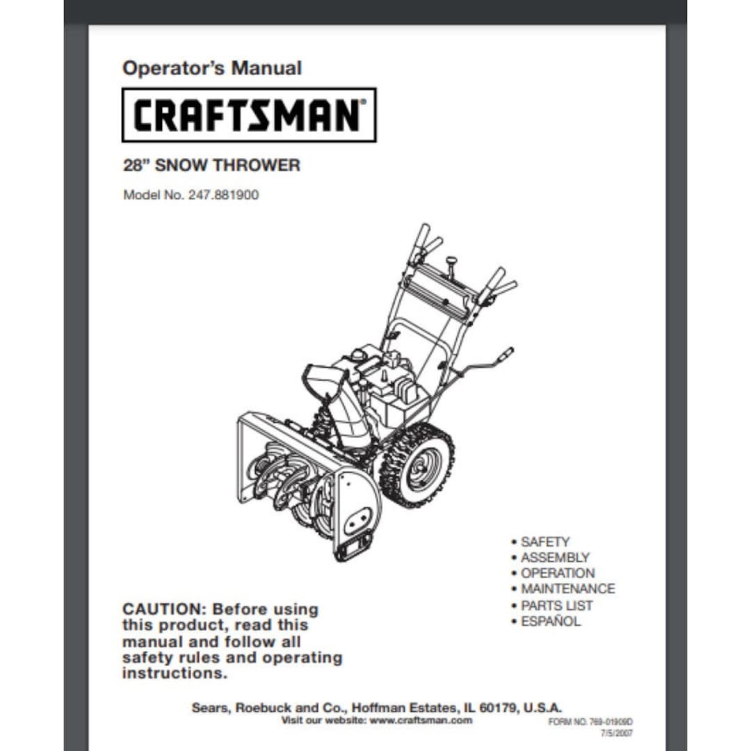 Craftsman 22 Inch Snow Blower 247.881980 Operator