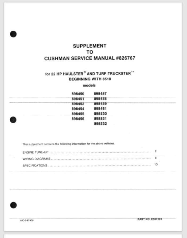 Manuale Di Riparazione CUSHMAN Haulster 898456 - Ricambio Originale E-Z-GO, Cod. 828872