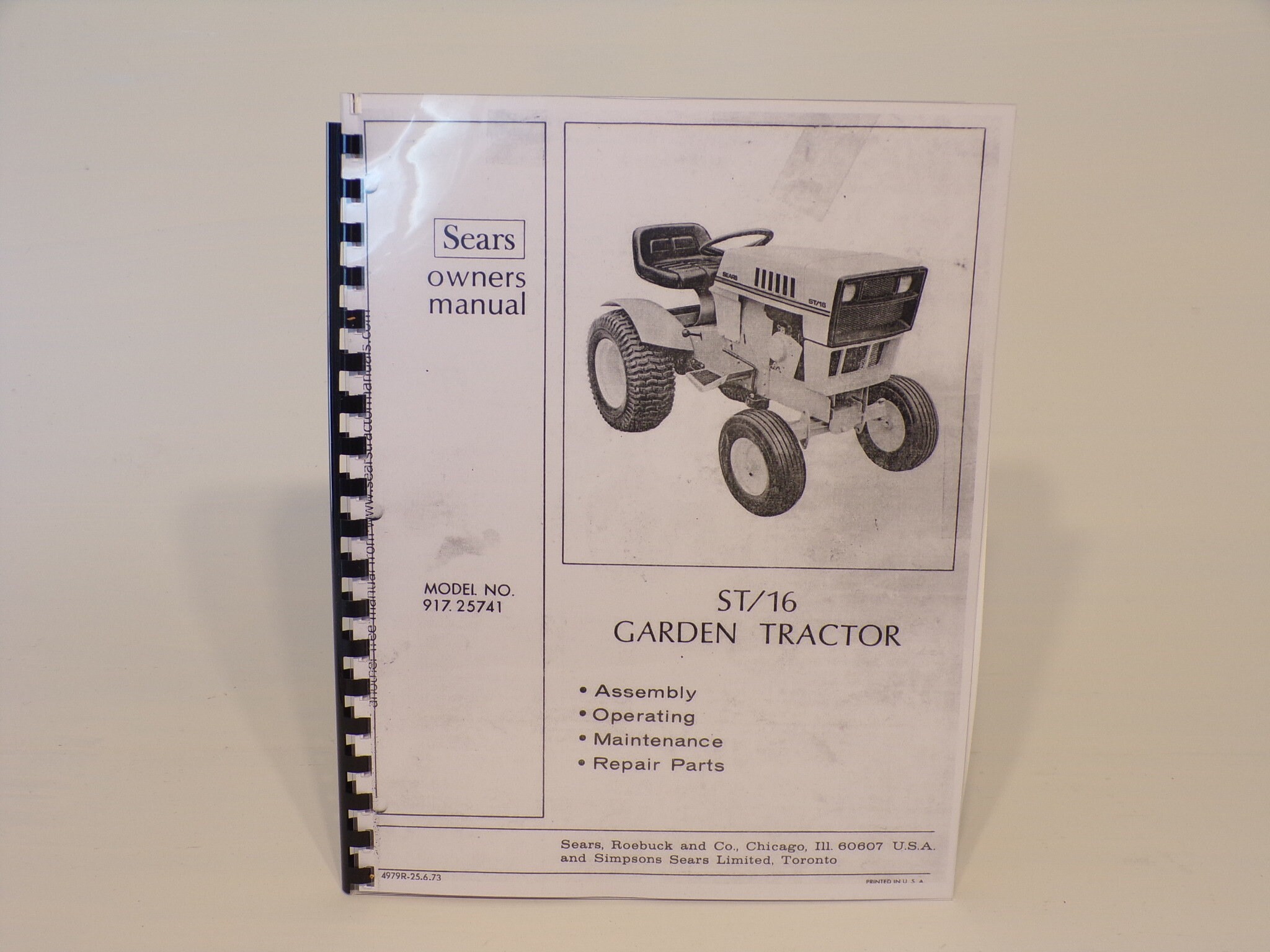Sears 917.25741 ST16 Garden Tractor Operator Service Parts Manual Etsy Canada