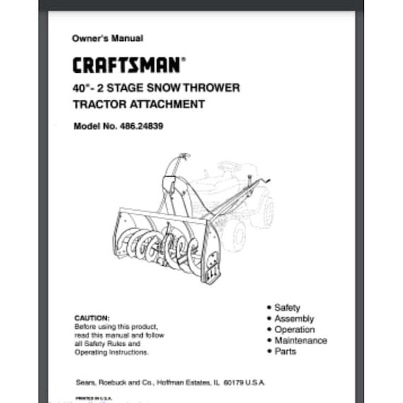Craftsman Tractor Snow Blower Attachment Owner's Parts