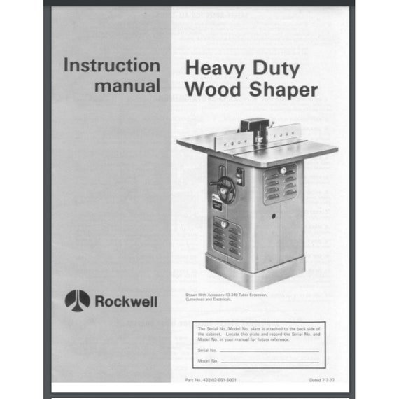 Delta Rockwell Heavy Duty Wood Shaper Owner Parts Manual 20 Pages 1977 -   Canada