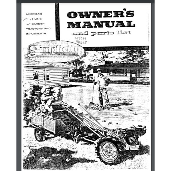 Simplicity Walk Behind 2 Wheel Tractor Owner & Parts Manual 5hp L-1 Model F  1954 