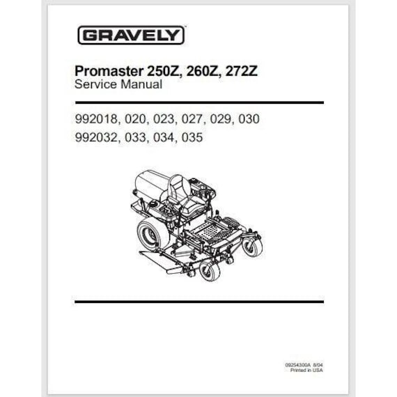 Gravely Promaster 250Z, 260Z, 272Z Mower Service Manual 44 Pages