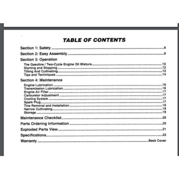 Troy Bilt Mini Tiller Cultivator Model 12001 12001C Owners Manual 24 Pages 1996 Etsy