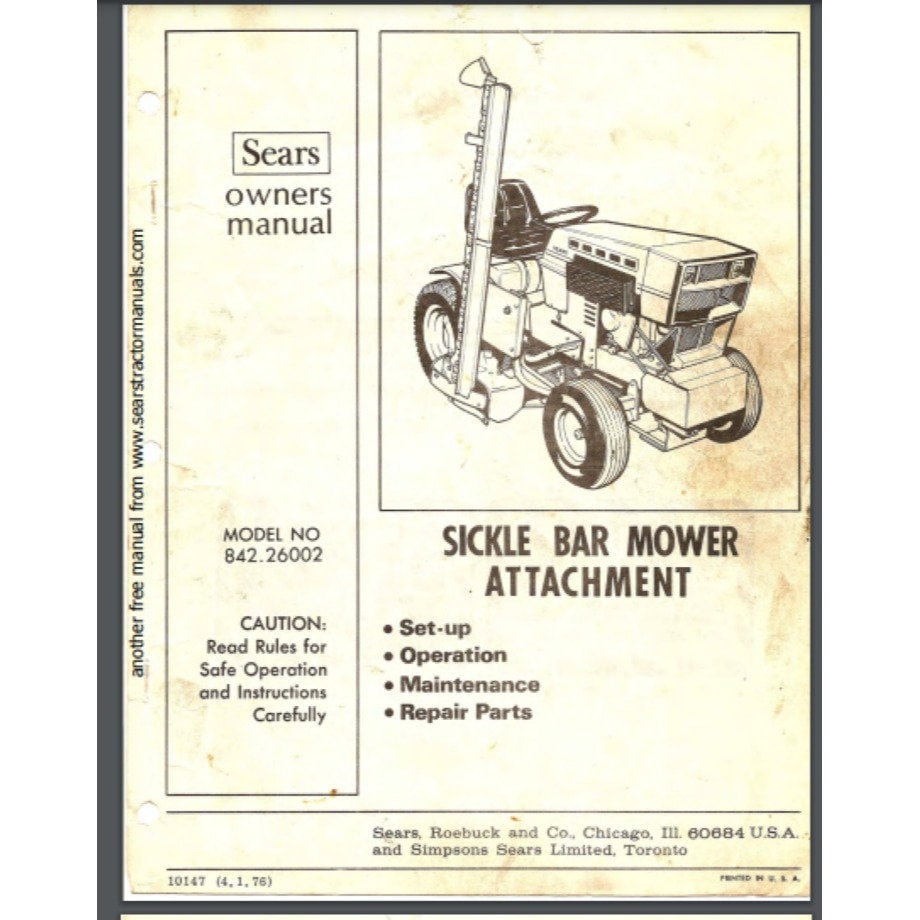 Sears Haban Sickle Mower Implement Tractor Owner Parts Manual