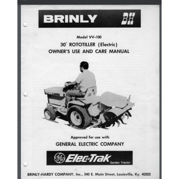 G.E Elec-Trak Traktor 30 Bodenlockerer Brinly VV-100 Besitzer Handbuch KAMMGEBUNDEN