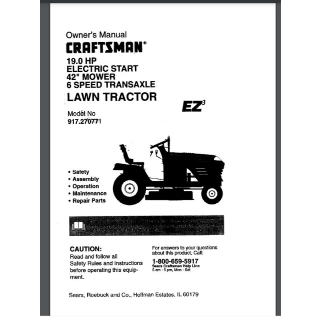 Sears Craftsman Owner User Manual LAWN TRACTOR Manual 917.270771 60 ...