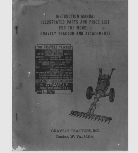 Gravely model L Tractor Instructions and Parts list and accessories manual instant pdf download 45 pages printable Illustrated parts list