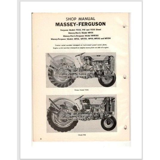 Massey Ferguson TO35, F40, TO35 Diesel, MF35, MF50, MF202, MF204 Shop ...