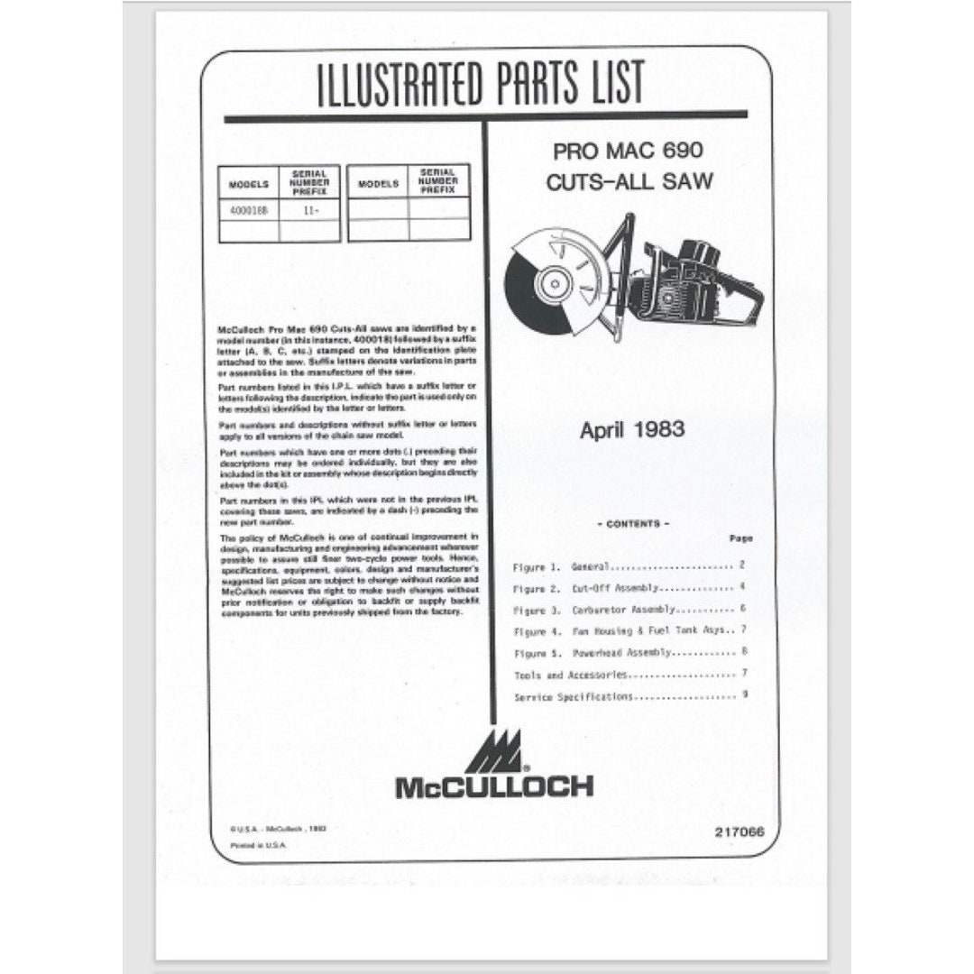 Mac Cmd260 Rv Exploded View Mcculloch Pro Mac 690 Demo Saw Illustrated Parts List 1983 Exploded ...