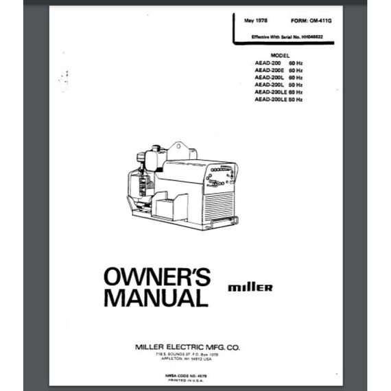 Miller AEAD-200 200E 200L 200LE Welder Owner & Parts Manual - Etsy