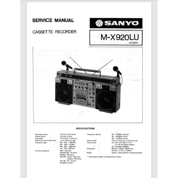 Sanyo mx920lu boombox service manual