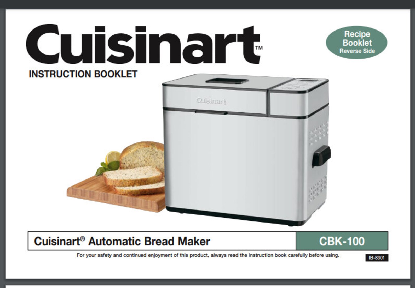 Cuisinart Automatic Bread Maker CBK-100 Instruction Manual 12 Pgs + 38 Page Recipe Book - Etsy