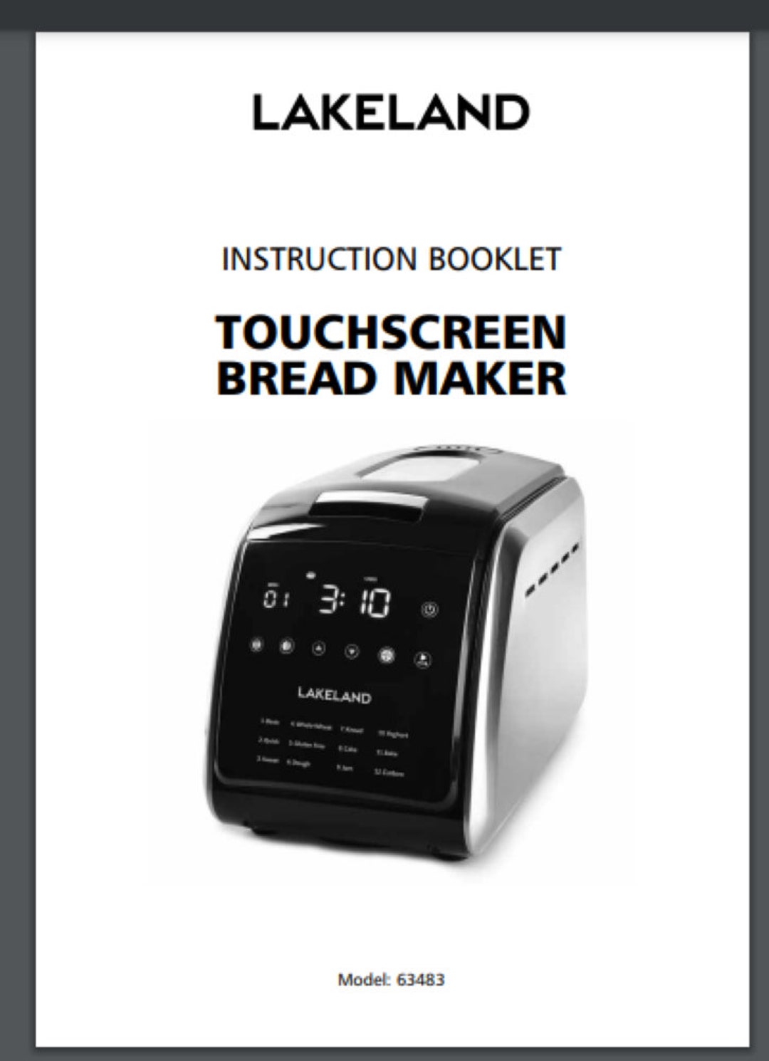 Lakeland 63483 Bread Maker Machine Owner Recipes Manual 44 Pages