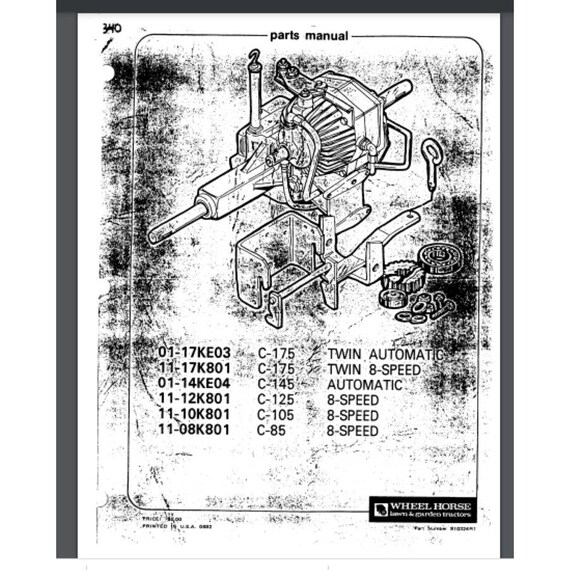 Buy Wheel Horse Tractor Parts Manual C Series C85 Thru C175 64