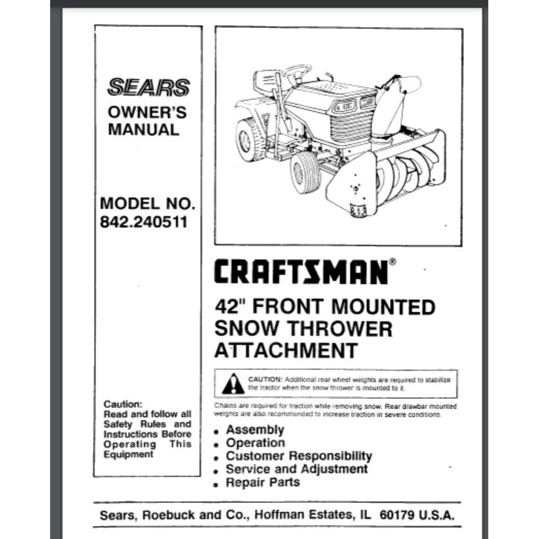 Sears Craftsman 42 Inch Snow Blower Tractor Attachment