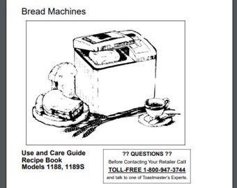 Toastmaster Macchina per pane e burro 1188 1189s Proprietario Manuale di ricette 63 pagine