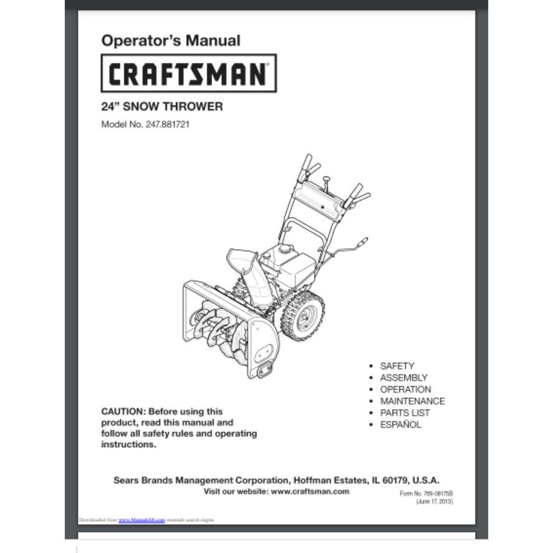 2015 24" Craftsman Snow Blower Owner/parts Manual 76 Pages for Model ...