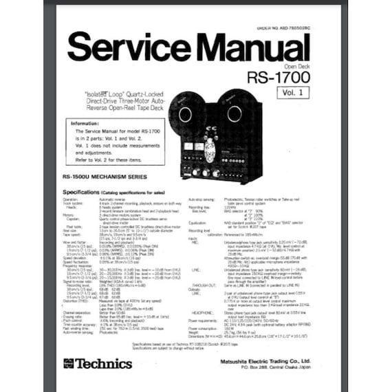 Technics RS reel to reel tape recorder owners instruction service