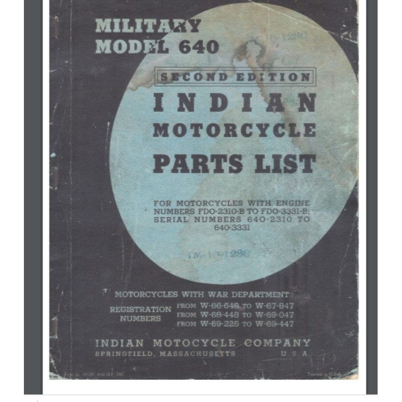 1940 Indian Motorcycle 640 Parts List 57 Pages Military Version
