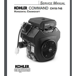 May include: A black Kohler Command CH18-745 horizontal crankshaft engine. The engine has a black fan and a black plastic cover with the text "Kohler Command Pro 27" printed on it.
