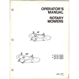 May include: An operator's manual for rotary mowers. The cover features the title "OPERATOR'S MANUAL" and "ROTARY MOWERS". Illustrations of 42-inch and 48-inch mowers are shown. The manual is printed in the USA.