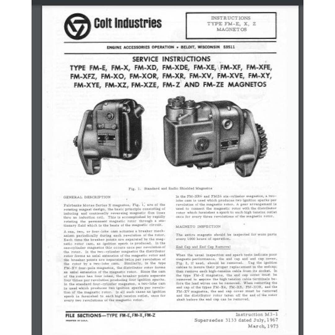 Fairbanks Morse Colt Magneto Service Manual for FM Type Magnetos - Etsy