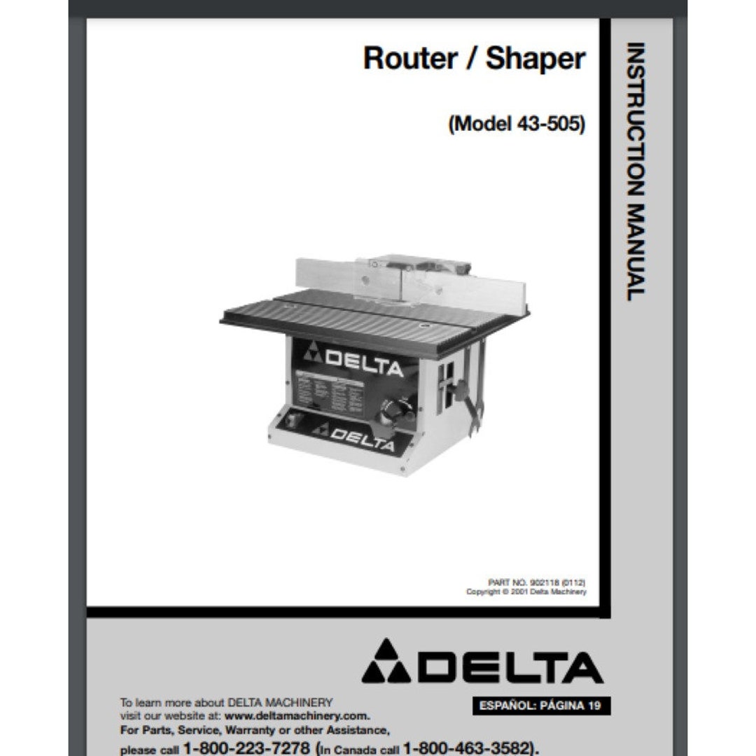 Delta 43-505 Router Shaper Owner Manual 18 Pages for Year 2001 Com ...