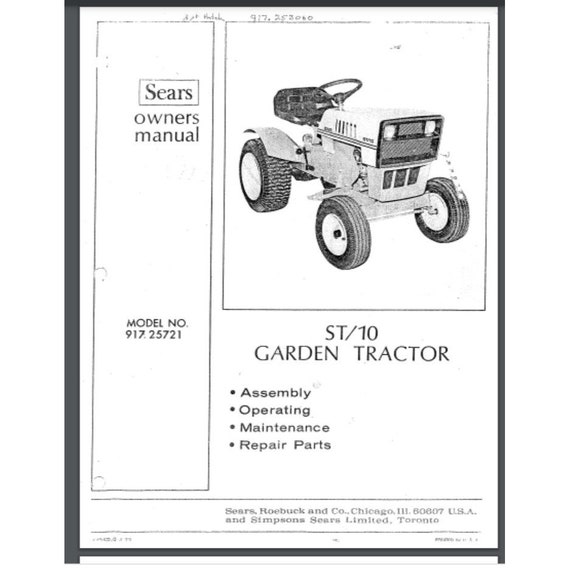 Sears ST-10 Garden Tractor 32 Pages Comb Bound Gloss