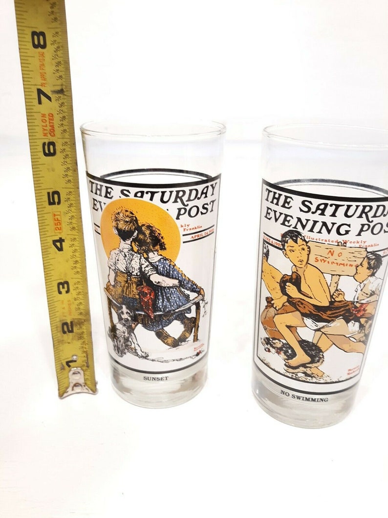 Arby/'s Saturday Evening Post Glasses 1987 Collectible Sunset /& No Swimming lot 2