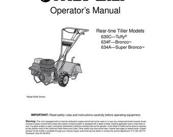 Troy bilt Manual 630c Tuffy 634f Bronco 634a Super Bronco Rototiller Operators Etsy