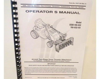 Cub Cadet 42" Snow Thrower Attachment Operators Manual Model No. 190-032-101