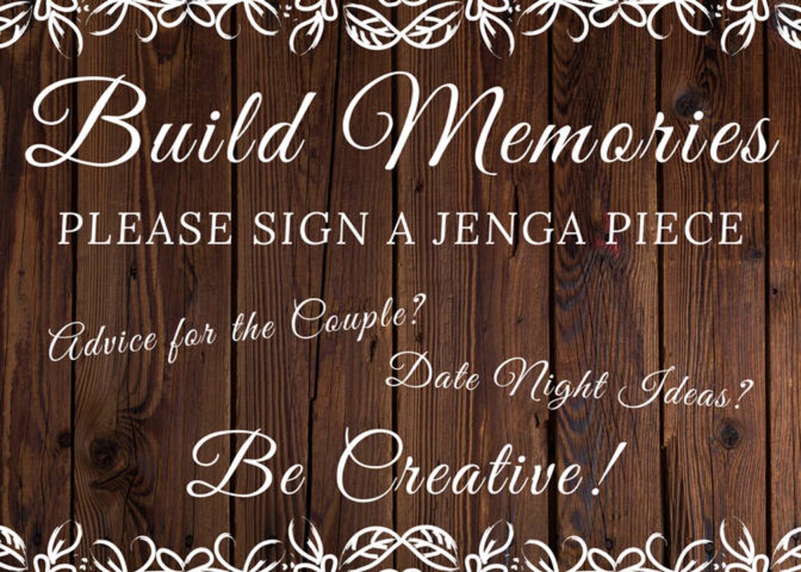 Build Memories Jenga Rustic Sign Bridal Shower Wedding Etsy