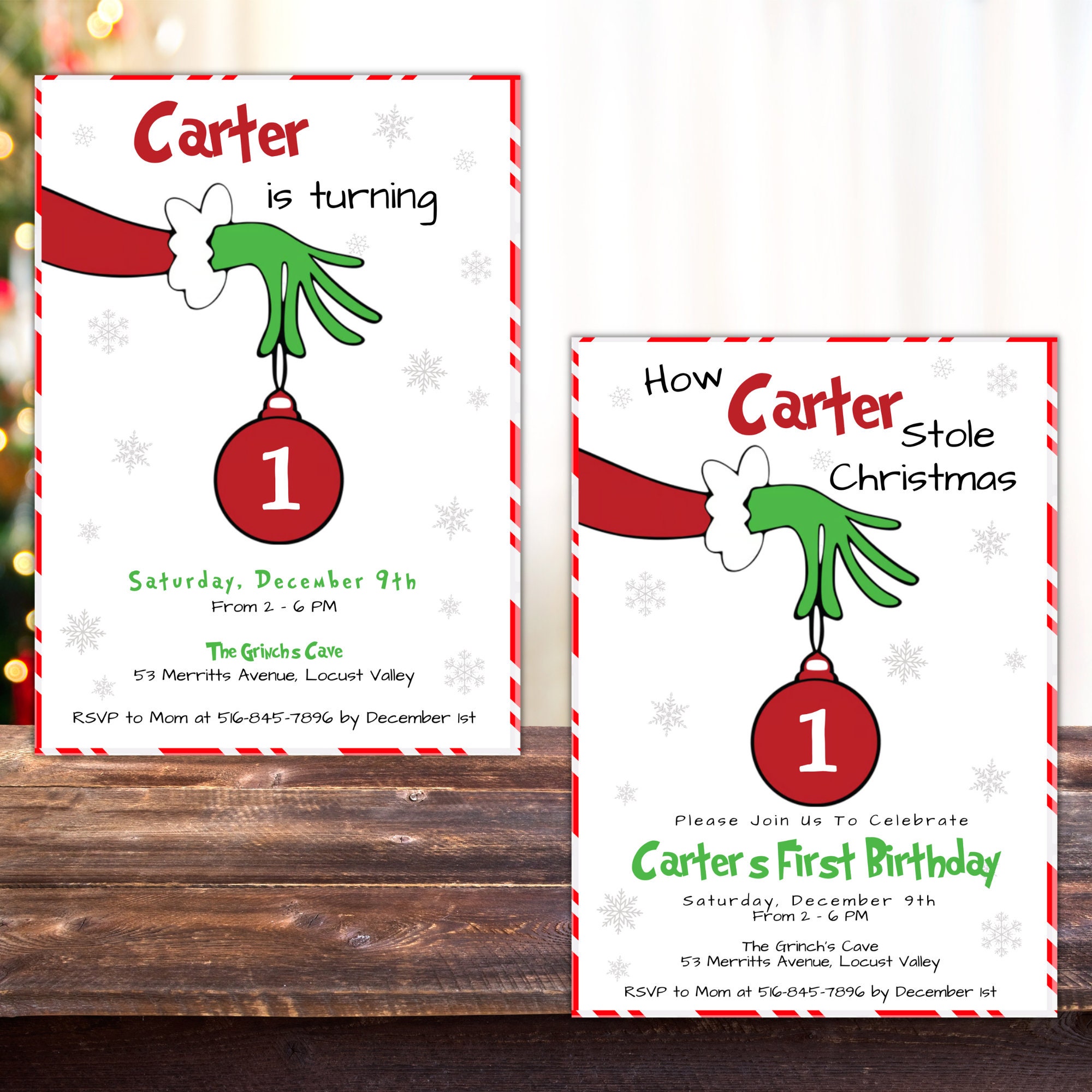 Grinch Christmas Party Birthday Invitation and Thank You Card -   Portugal